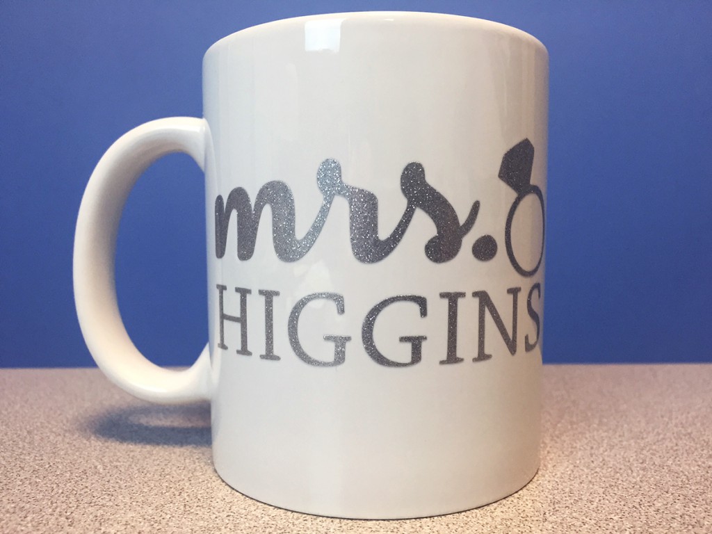 personalized mug for bride using FDC sign vinyl