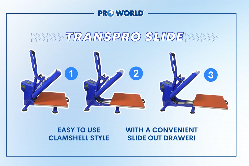 clamshell style heat press with slide out drawer